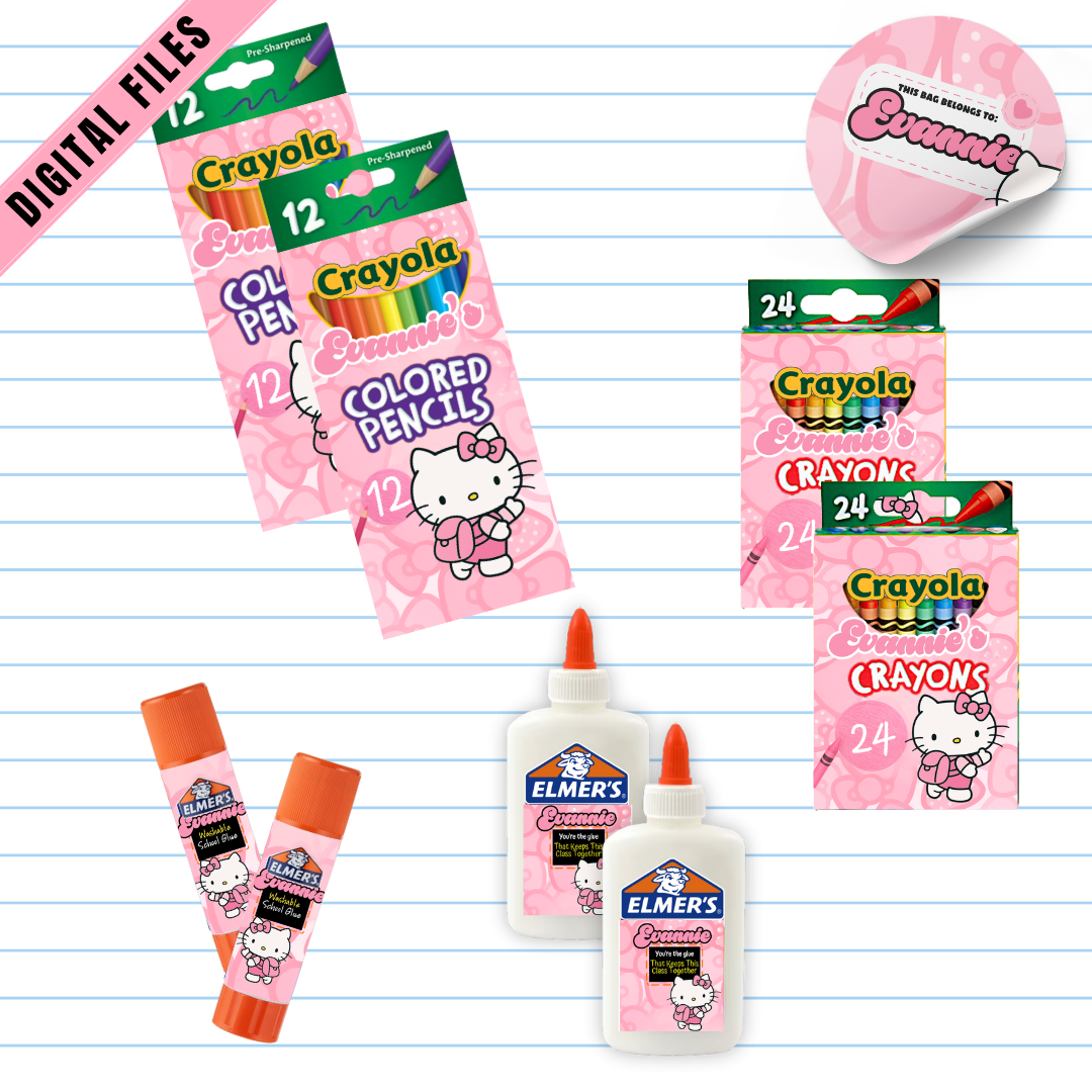 Editable Back-to-School Hello Kitty Supply Label Bundle | Canva Instant Download | Multiple Sizes in One File