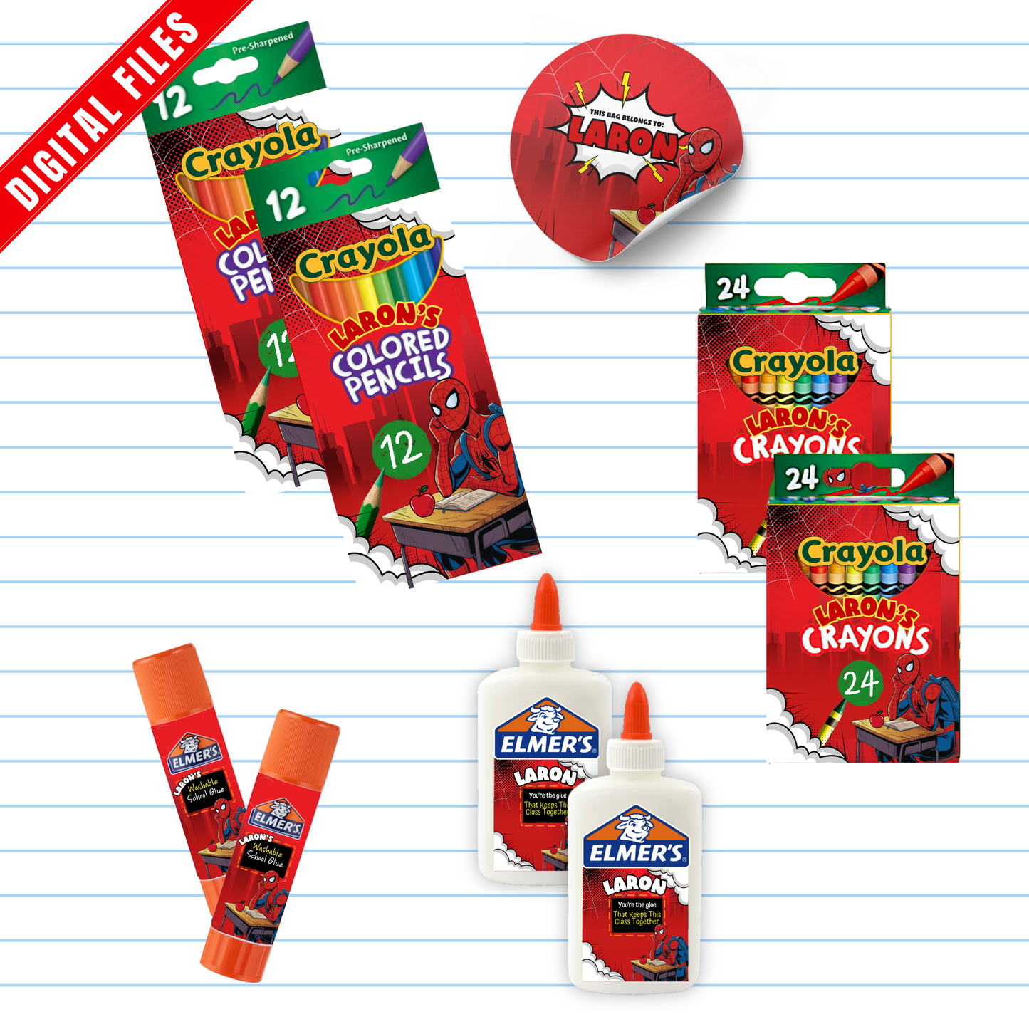 Spider-Inspired School Supply Labels | Editable Name Only Canva Template | PDF Download