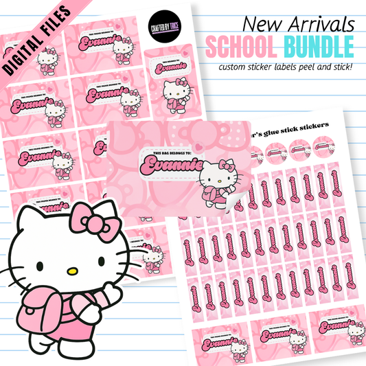 Editable Back-to-School Hello Kitty Supply Label Bundle | Canva Instant Download | Multiple Sizes in One File