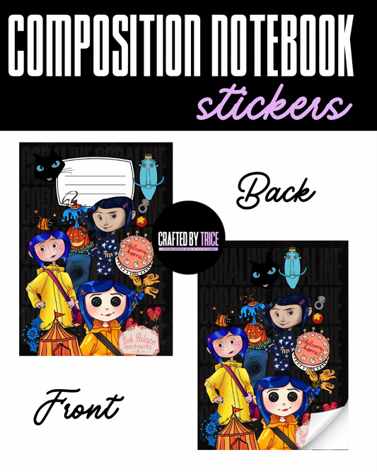 Coraline Inspired Composition Notebook Stickers | 7x10 Inch PDF Instant Download