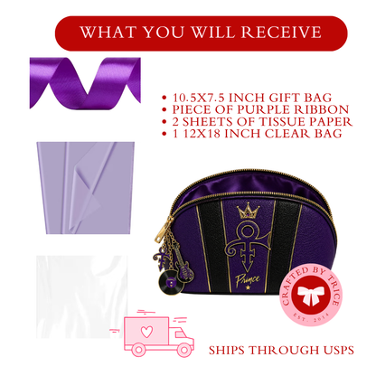 Prince Inspired Gift Bag Set Purple Luxury Cosmetic Bag Gift Bundle with Tissue Paper, Ribbon & Clear Bag Music Fan Gift Idea